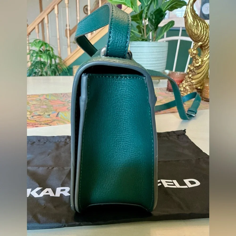 Karl Lagerfeld Paris Simone Crossbody Bag in Green Jewel Leather and Suede - Picture 7 of 14